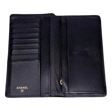 CHANEL Grained Calfskin CC Button Long Wallet Black